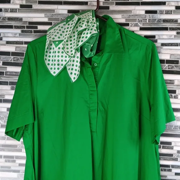 Old Navy Vibrant Kelly Green Midi Dress XL Pockets Back Pleat Casual - Picture 3 of 11
